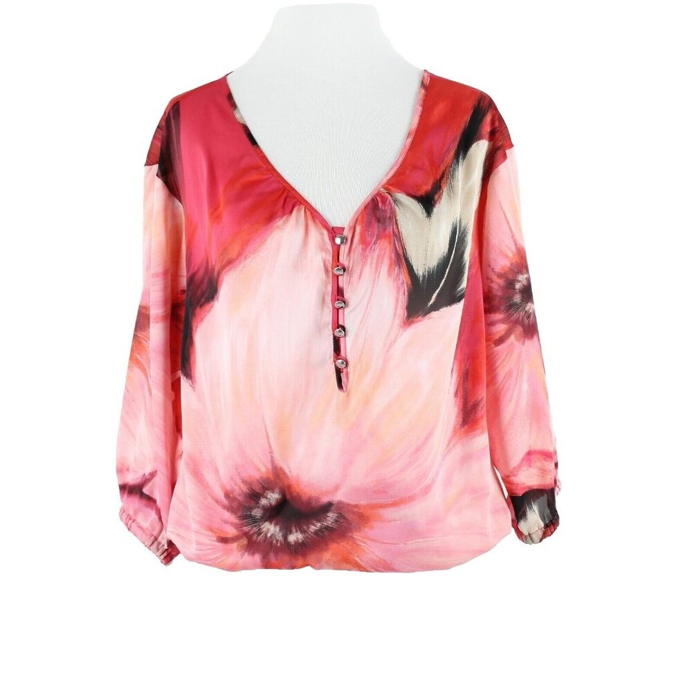 White House Black Market Sz XS Pink Multi Drawstring Hem 100% Polyester Top
